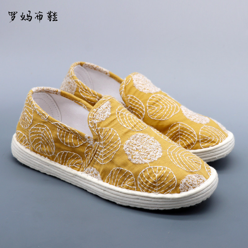 纯棉印花复古女士千层底手工布鞋