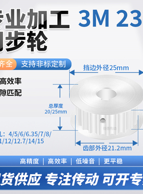 同步轮3M23齿AF齿宽16/21内孔563581012.7铝微型调节导向同步带轮