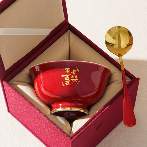 宝宝周岁食福碗认干亲红色碗筷