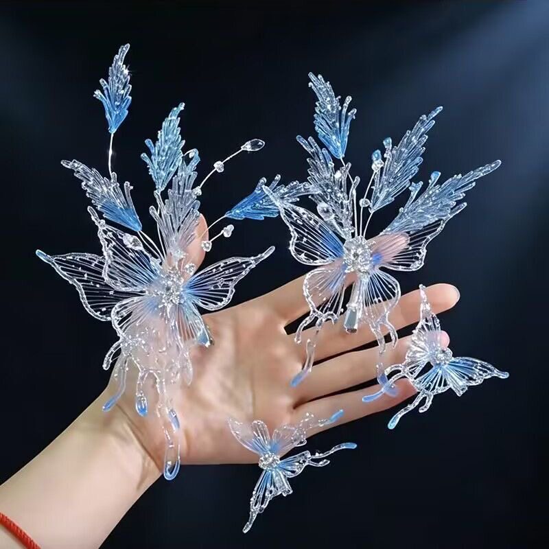 仙美粉色造液花水晶串珠发饰羽毛发夹新娘高级主婚纱造型礼服配饰图片