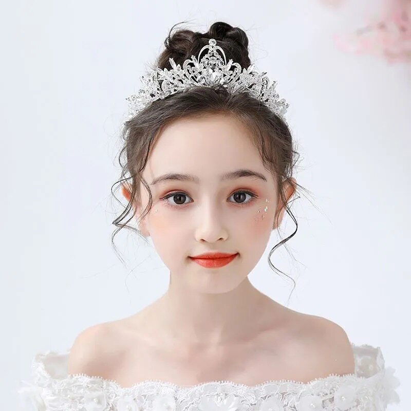 巴洛克皇冠头饰女童公主银色水钻王冠生日派对礼服发箍演出新造型
