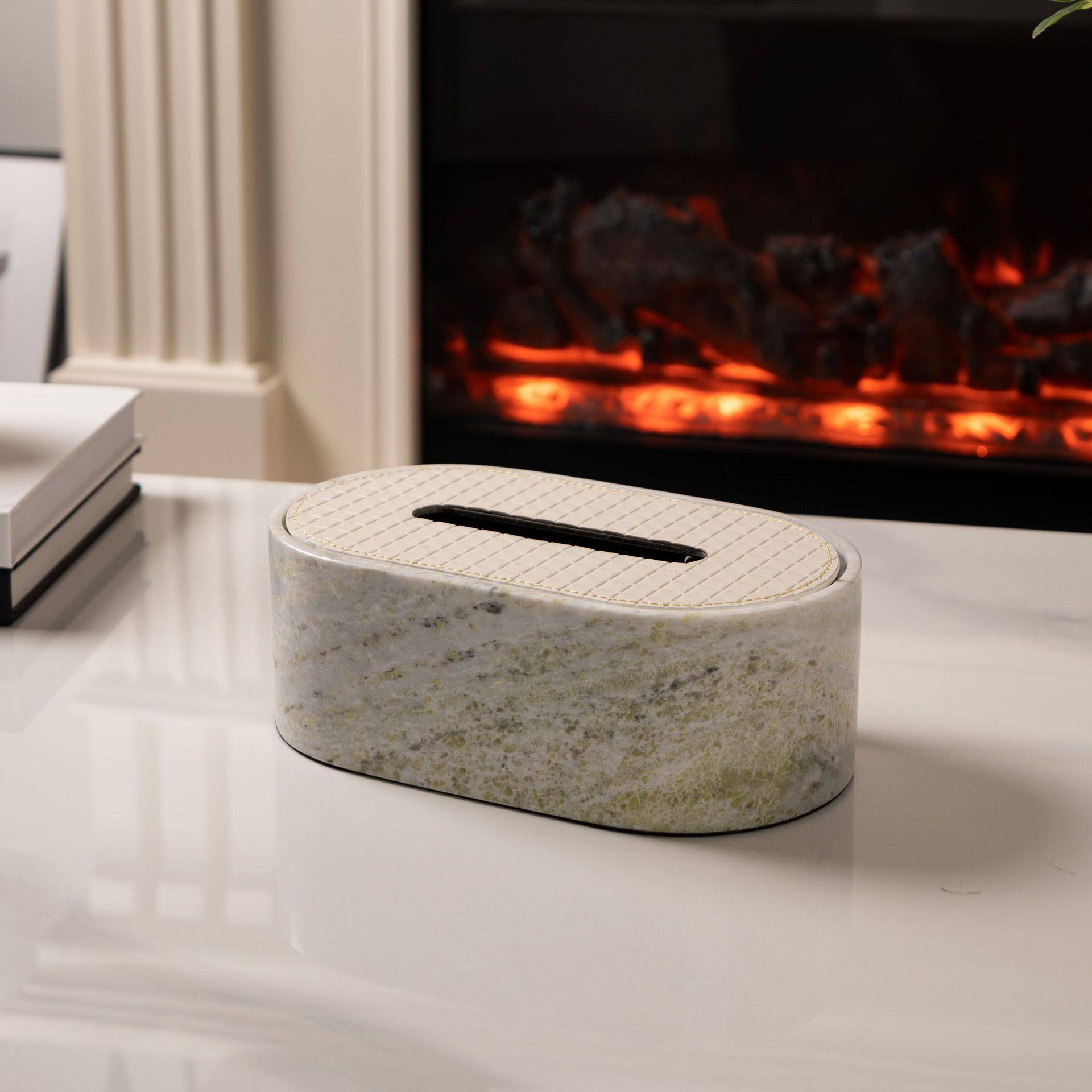 现代样板间洽谈区客厅书房高端大理石纸巾盒组合摆件家居装饰