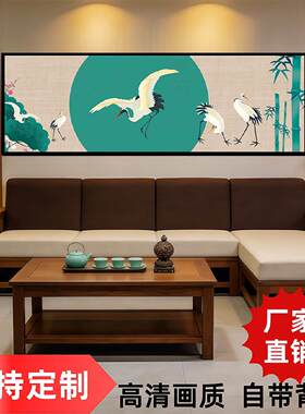 新中式仙鹤竹子装饰画卧室客厅挂画防水无框国风山水画