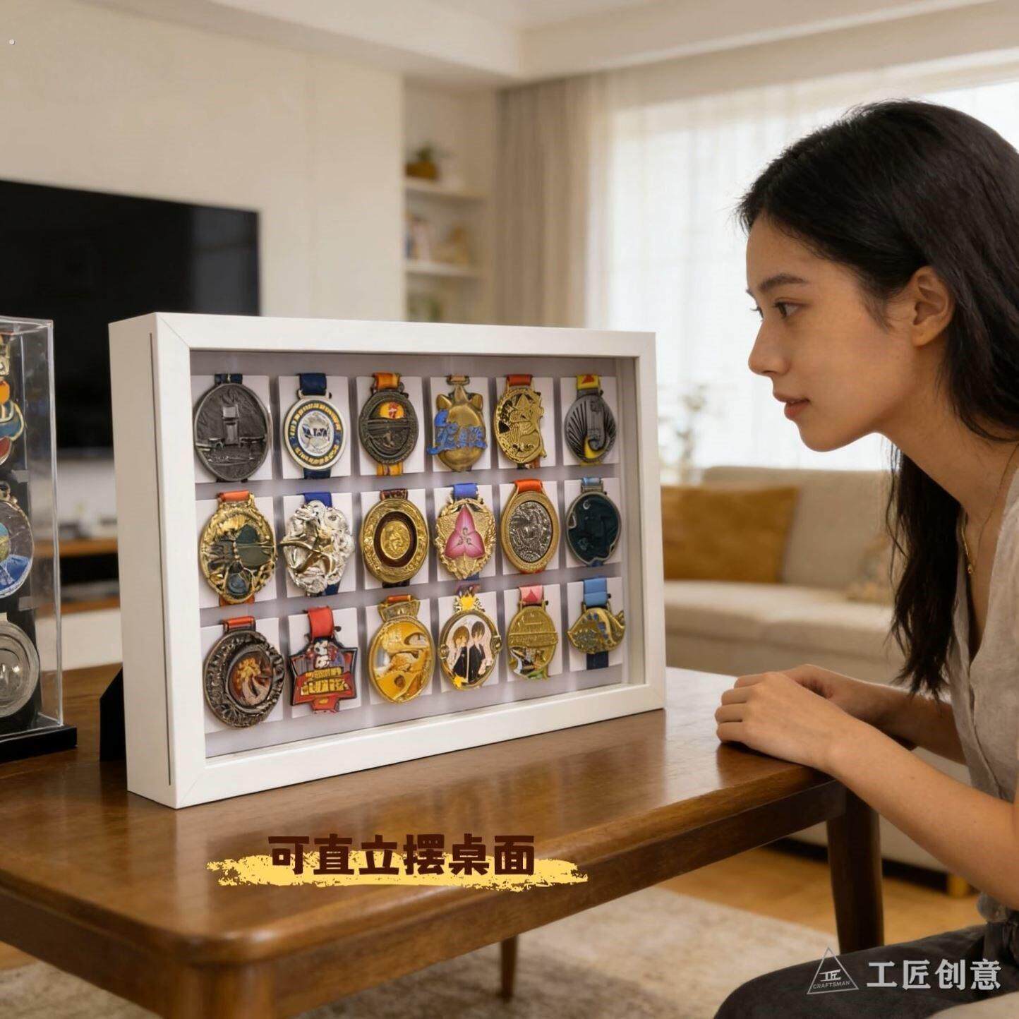 电箱装饰相框奖牌展示架马拉松奖牌展示柜奖牌收纳盒前推拉门设计