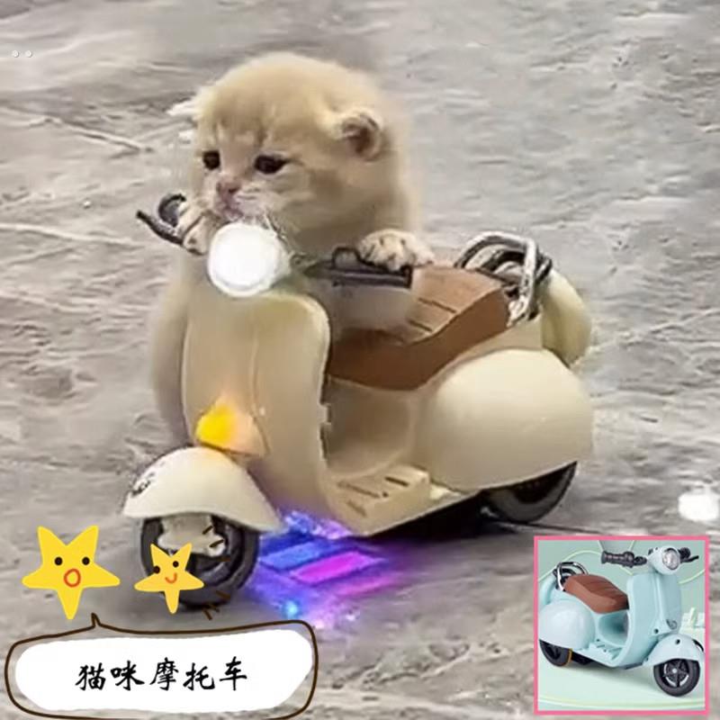 猫咪电动大头三轮车骑摩托的女孩特技音乐万向男孩玩具车仓鼠玩具
