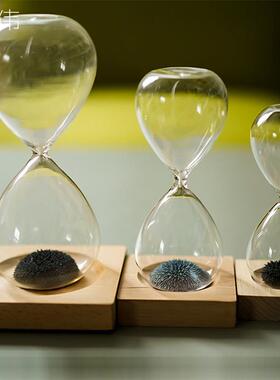 玻璃沙漏磁铁磁力沙漏时光计时器高硼硅沙漏带底座办公桌装饰摆件