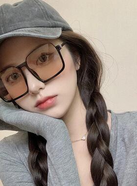 复古大框女素颜街拍高级感茶色太阳眼镜欧美百搭半框显瘦网红太阳