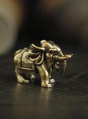 复古黄铜发财象摆件大象铜象摆件工艺品办公桌面装饰铜器摆摊商品