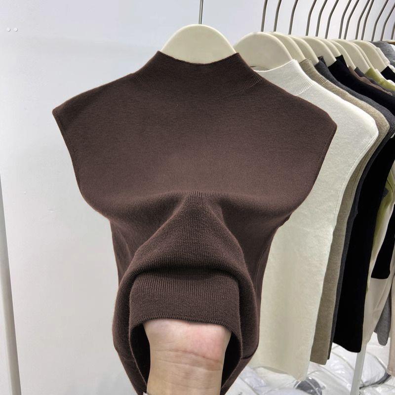 2025夏季半高领无袖针织衫女修身内搭修身打底衫背心气质百搭上衣