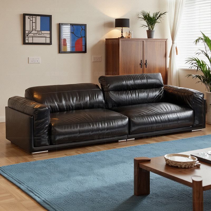座家复古风油蜡皮大黑牛真皮沙发