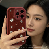y33e保护套少女 y100i y300 新年红色水钻适用vivoy500 y75s滴胶壳y53s y200 y76s y35 y78手机壳y77e y52s