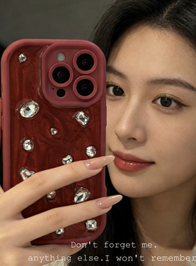 新年立体红色水钻适用红米note15 14pro手机壳note13 12 11滴胶壳k80至尊k70/k60e/k50软壳turbo4pro保护套女