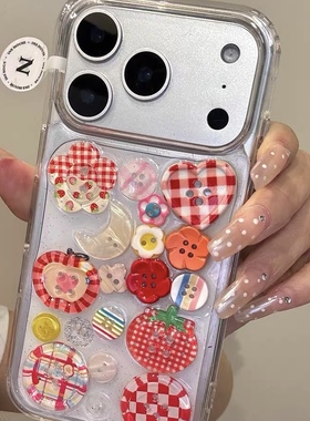 立体格纹红色纽扣适用耀x70i x60pro手机壳x50i X40GT X30软壳荣耀magic7滴胶壳6pro保护套play8t保护套少女