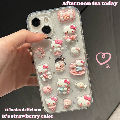 ins可爱少女Kitty猫苹果17 16pro卡通手机壳iPhone15 14新款13pro全包12mini防摔11promax保护套XR创意滴胶壳