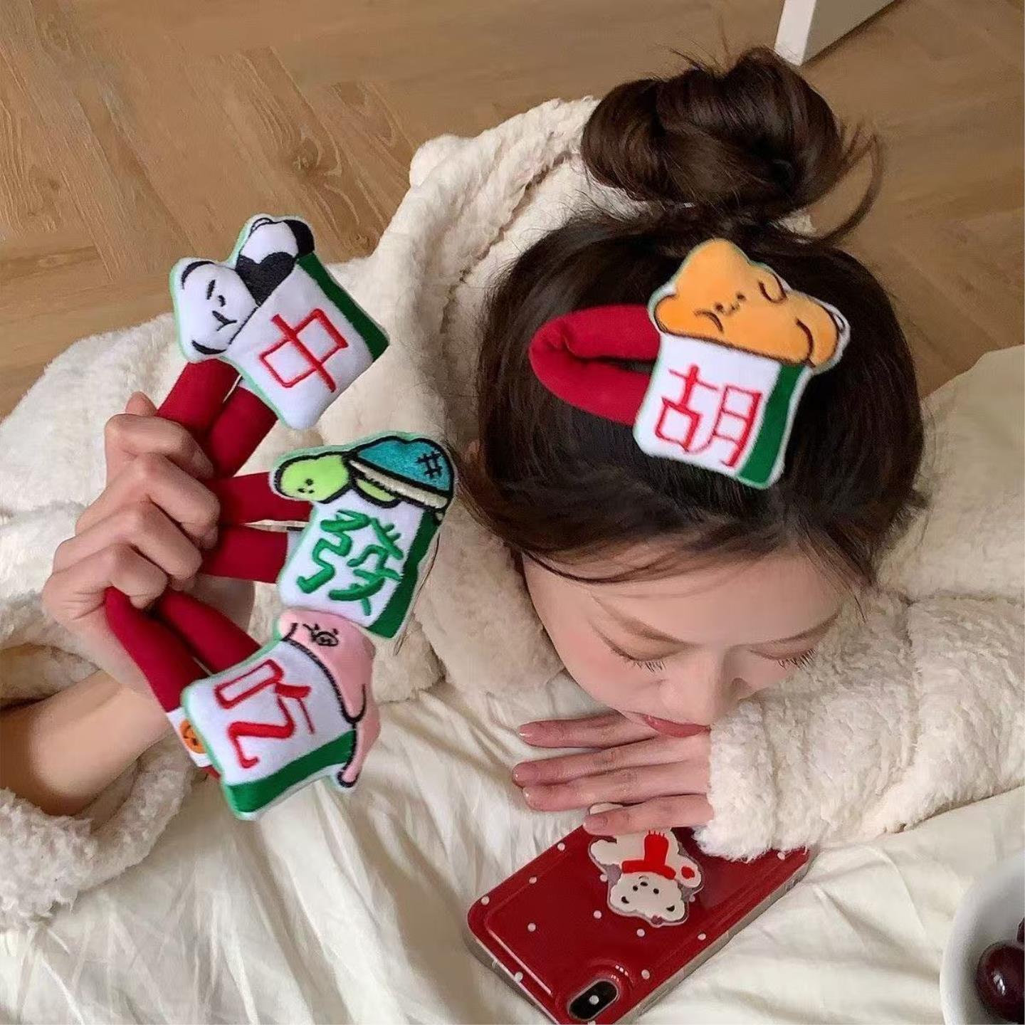 可爱发财大号麻将边夹卡通玩偶侧边bb夹子发饰发夹刘海发卡胡夹