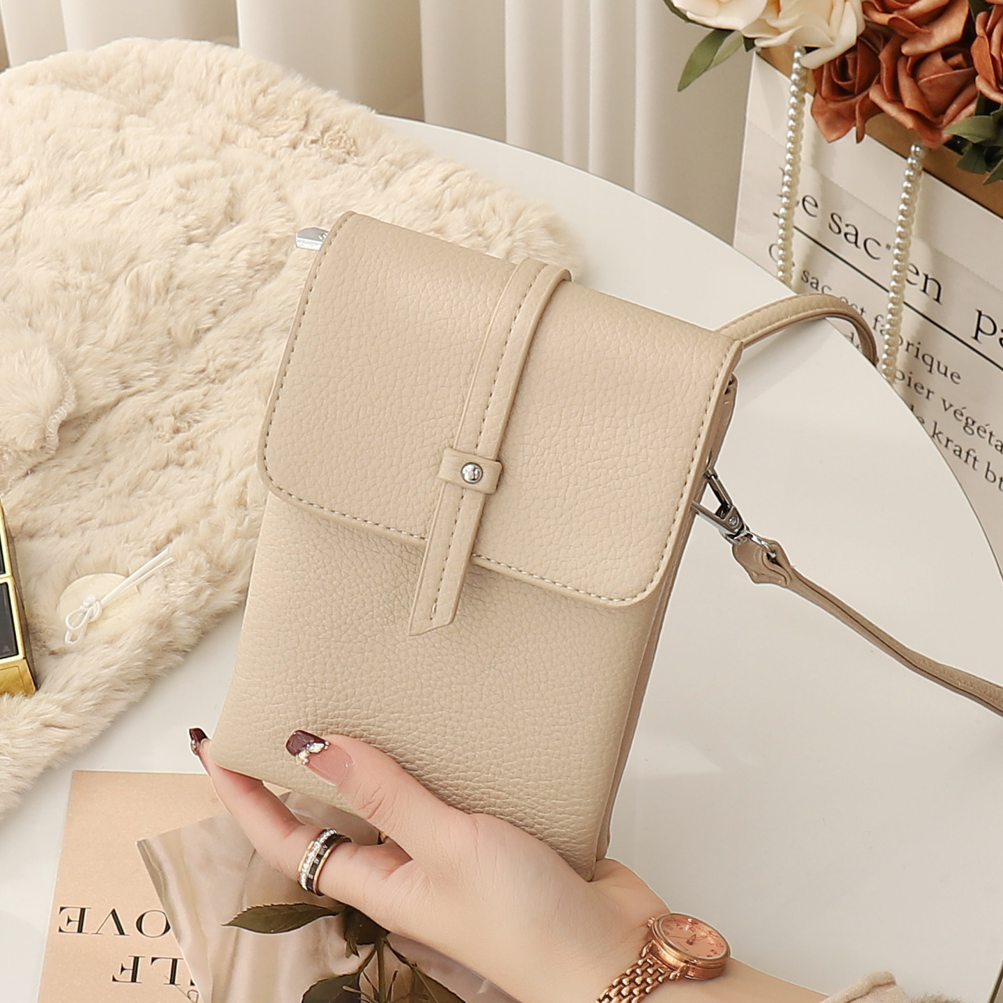 手机包小挎包2026新款简约双层手机包纯色通勤零钱包专用手机包