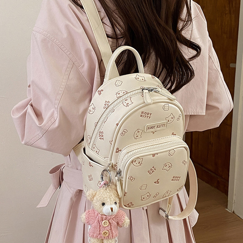 少女心双肩包女2026新款可爱卡通印花双肩背包大学生通勤百搭包包