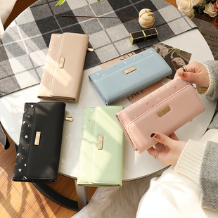 长款钱包2025新款小清新印花折叠钱包多卡位大容量现金手拿包卡包