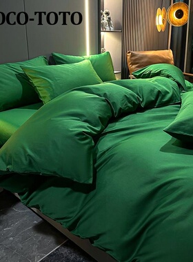 MOCO-TOTO四件套纯棉床品床单纯色绿色简约100被套1.8m床笠4件套