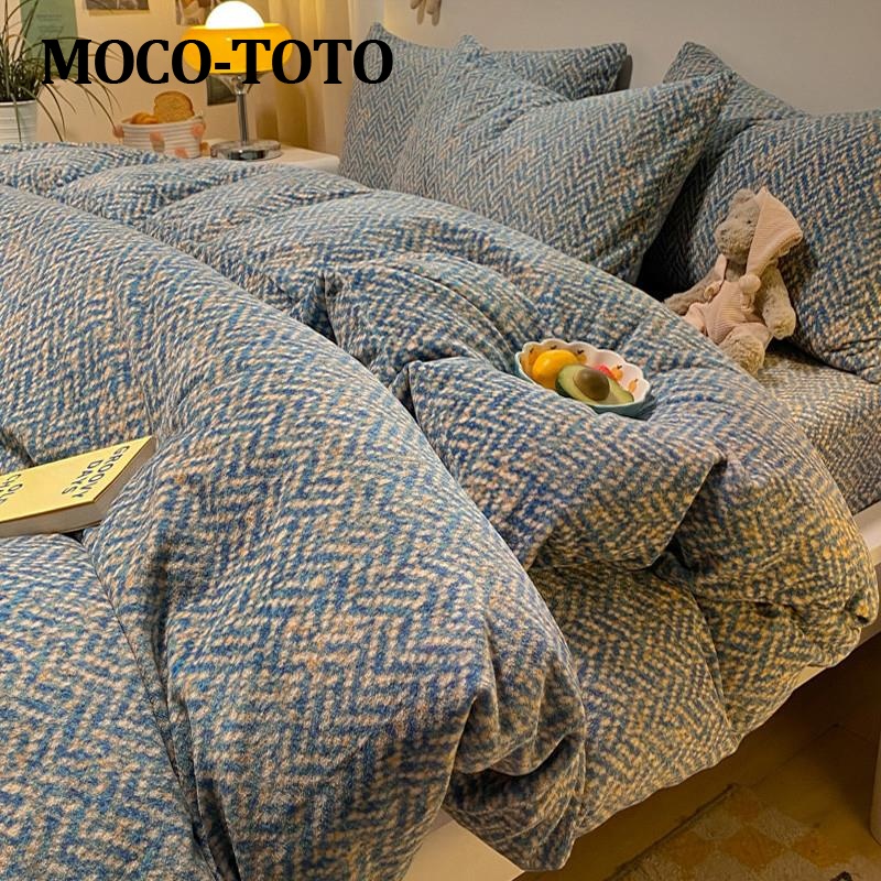 MOCO-TOTO北欧风双面牛奶绒床上四件套冬季加厚珊瑚床单被套床品