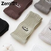 佐印袜子男秋冬季 10A抑菌笑脸刺绣运动袜男白色纯棉保暖中筒袜潮