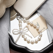 新款 挂绳手机链手腕带串珠手机壳链条 蝴蝶珍珠汽车钥匙扣挂件短款