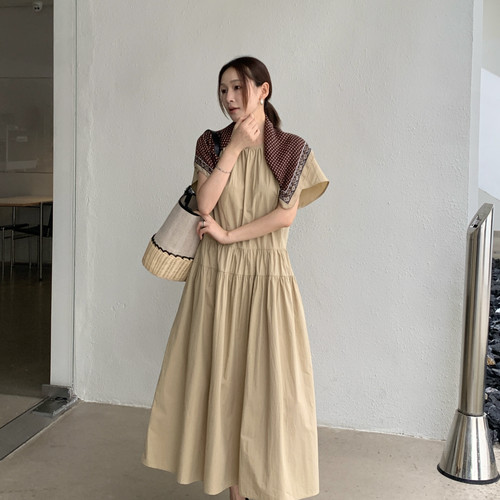 F.THREE三姐妹-夏上新休闲简约宽松短袖韩版连衣裙(配丝巾)98361