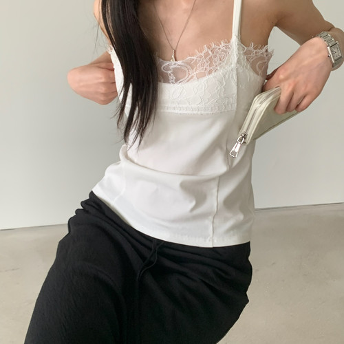 TABLE-拼接吊带莱赛尔氨纶棉亲肤材质百搭修身无袖上衣背心61677