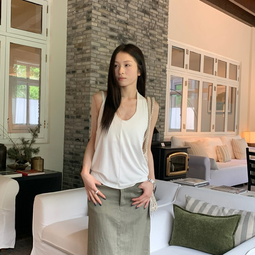 TABLE-挂脖背心垂感宽松遮肉U领无袖打底衫ins风百搭小衫61657
