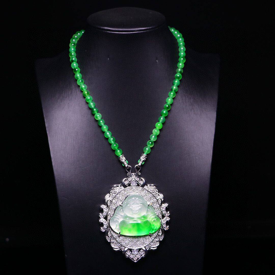 完美高冰精工镶嵌【弥勒佛】精美饰品送链子送盒子文玩饰品