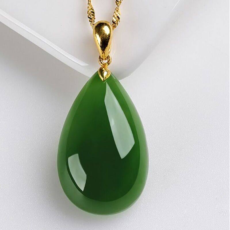 天然和田色碧玉色冰种玛瑙水滴吊坠女菠菜绿玉玉石挂件送妈妈