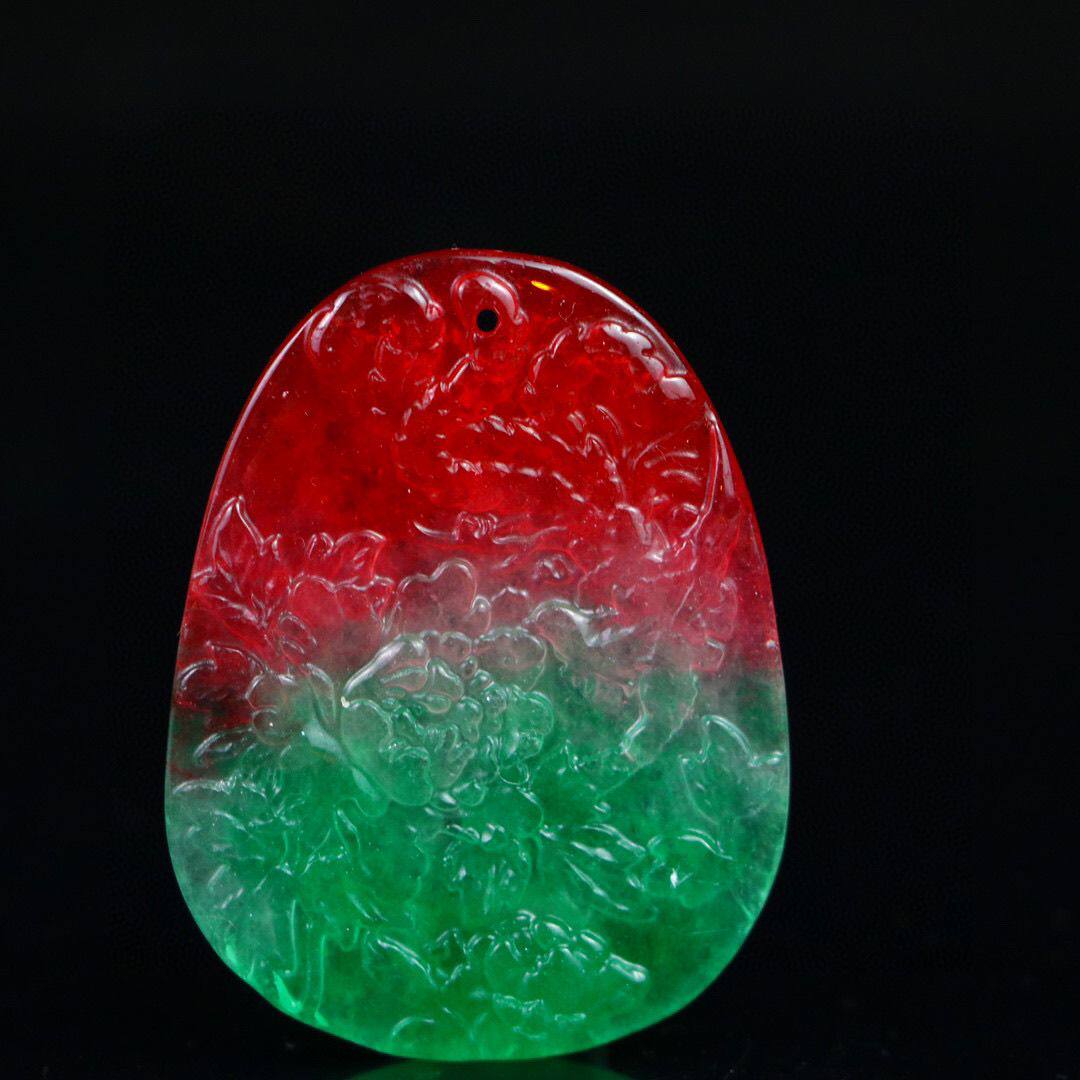 完美高冰精工雕刻【花牌】精美饰品送链子送盒子文玩饰品