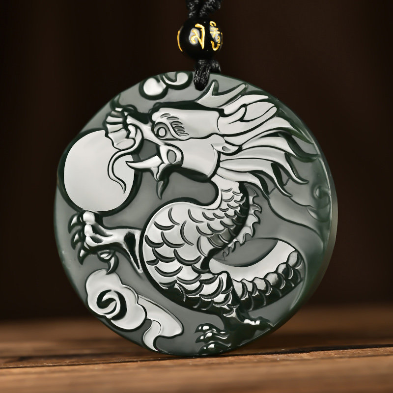 和田玉青玉塔青一细料龙壁玉牌吊坠男款生肖龙牌玉佩玉器可定制