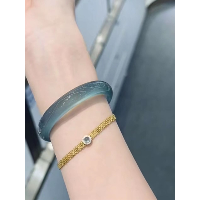 玛瑙高冰种土耳其台湾蓝手镯中国风清新高贵优雅玉女石英岩玉镯