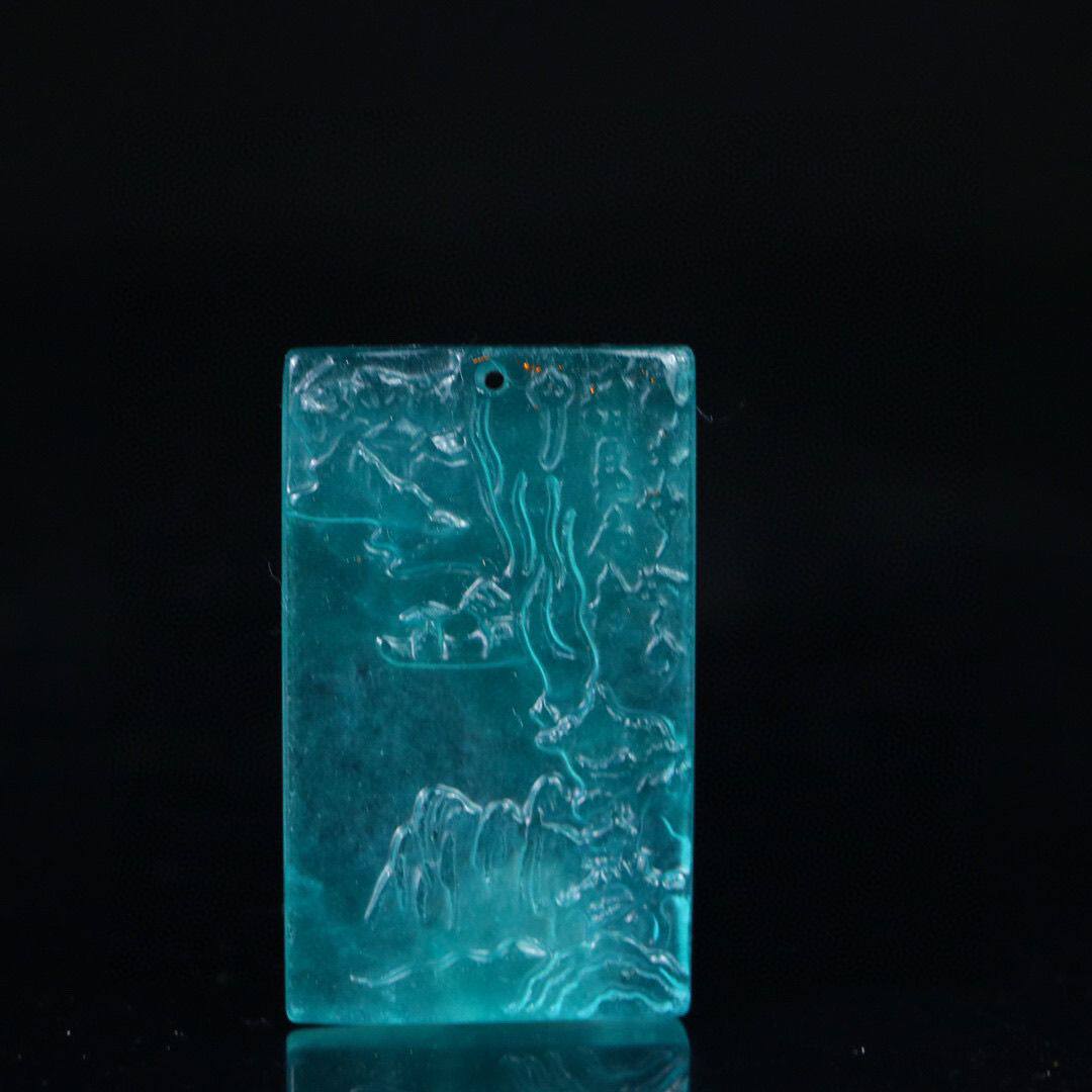 完美高冰精工雕刻【山水牌】精美饰品送链子送盒子文玩饰品