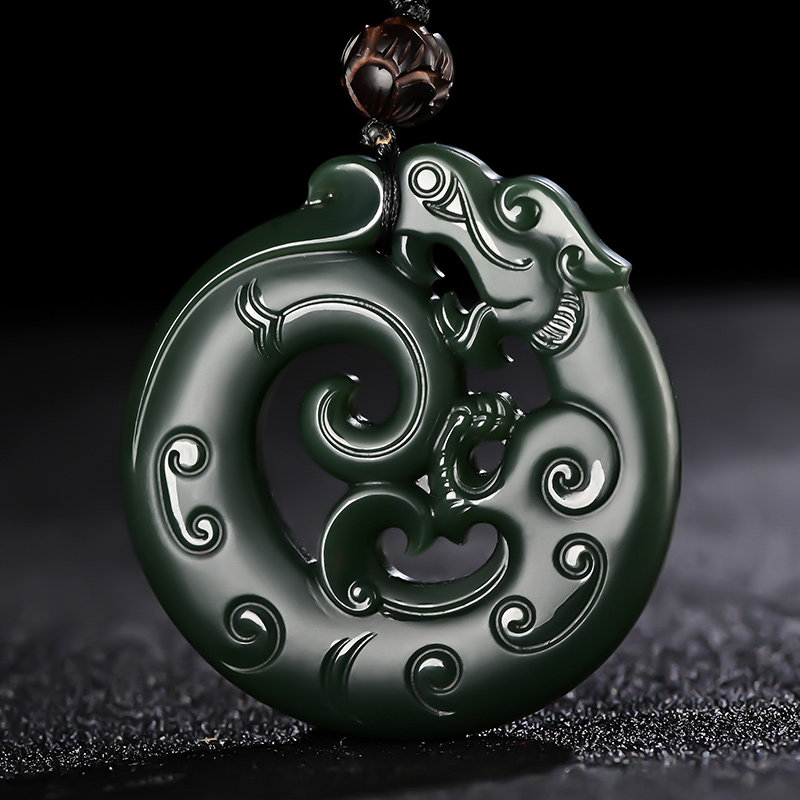 和田玉青玉塔青一细料龙壁玉牌吊坠男款生肖龙牌玉佩玉器可定制