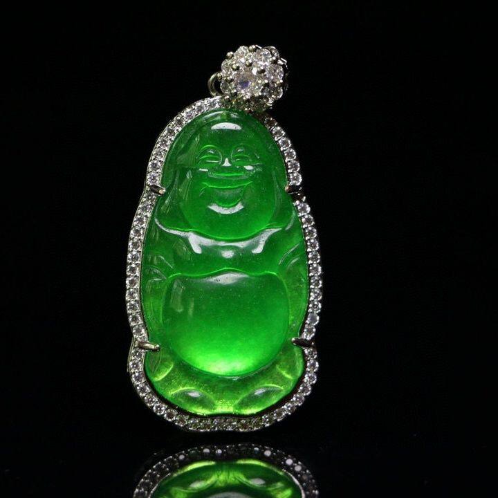 完美高冰镶嵌【弥勒佛】精美饰品送链子送盒子文玩饰品收藏