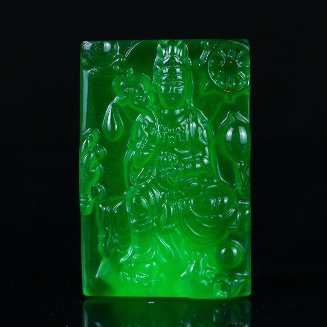 完美高冰精工雕刻【观音牌】精美饰品送链子送盒子文玩饰品