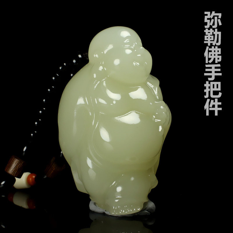 弥勒佛手把件阿富汗青白玉图片