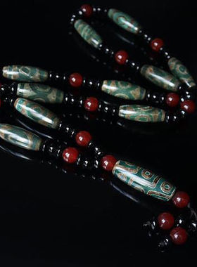 西藏天然玛瑙玉髓九眼三眼天珠项链吊坠藏式青绿色龟纹 九眼 天