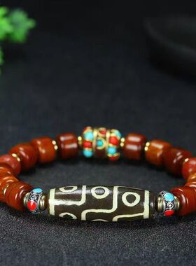 西藏老天珠九眼牛骨玛瑙