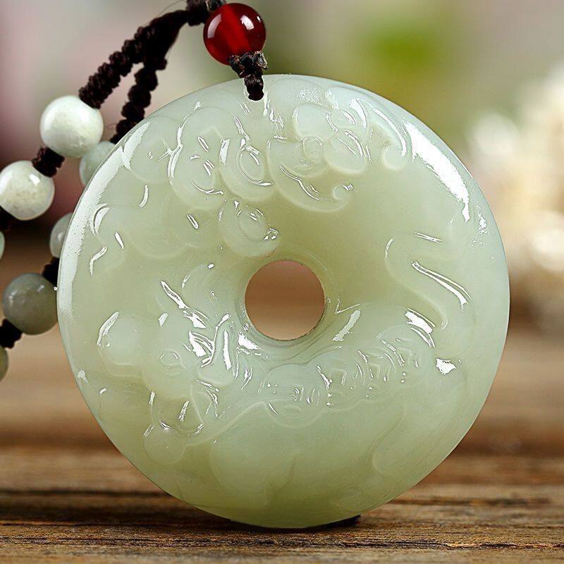 和田白玉十二生肖守护神平安扣玉吊坠情侣款平安扣玉佩本命年礼物