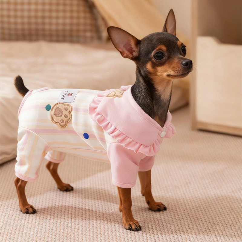小鹿犬包肚衣家居服秋冬保暖海军领条纹四脚衣防着凉狗狗小型幼犬
