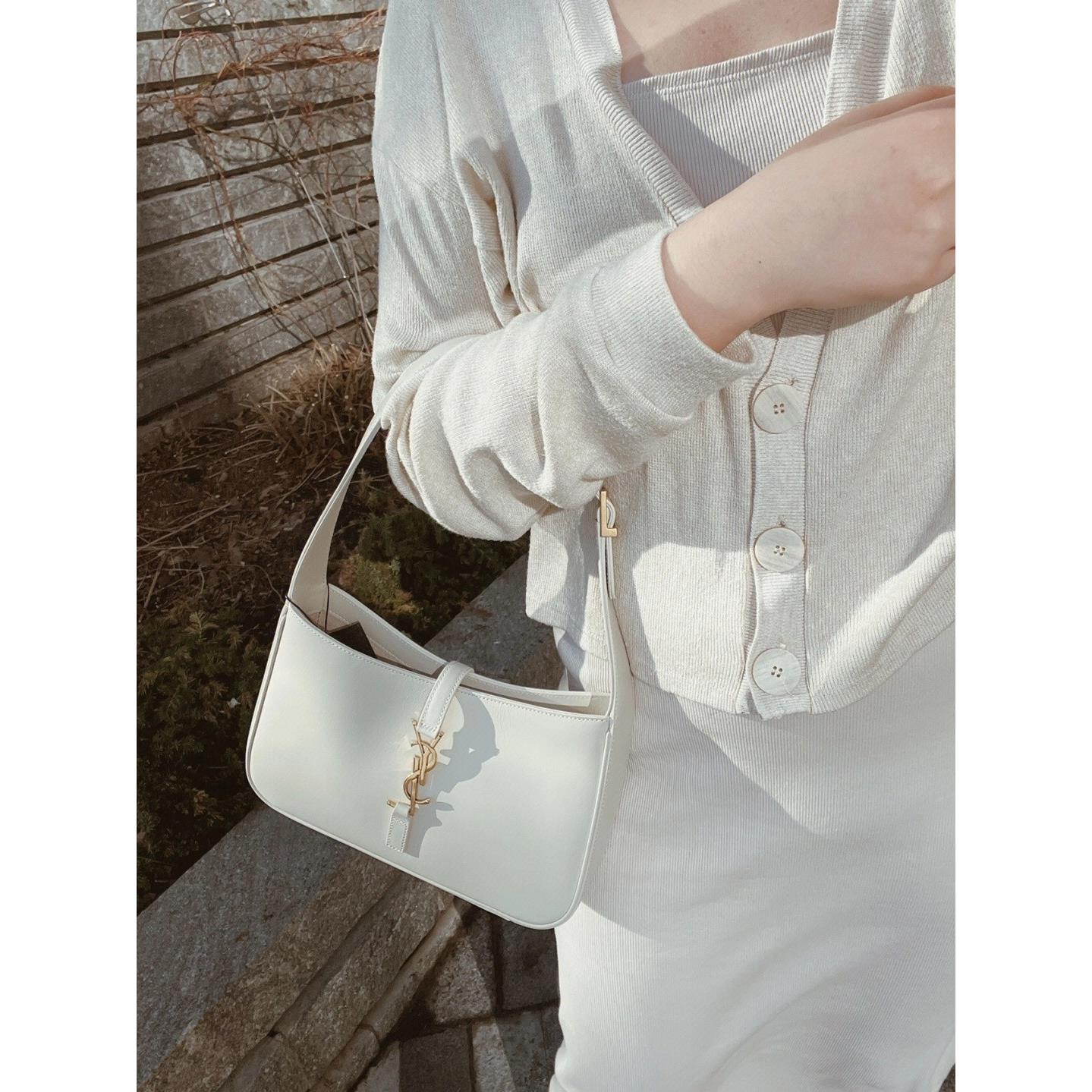 天花板混背 LE5A7腋下包鳄鱼纹亮面手袋包黑色hobo单肩斜挎手提包