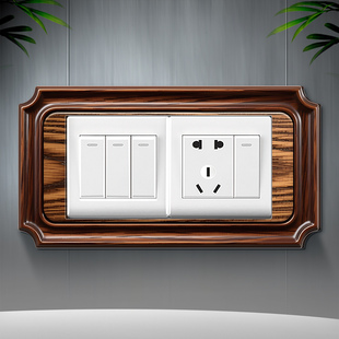 欧式插座边框套双排仿木纹纯色装饰贴定制墙面防脏遮丑开关保护贴