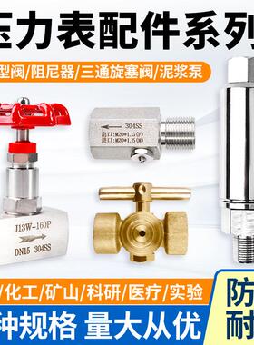 压力表泥浆泵配件304不锈钢阻尼缓冲器M20x1.5/G1/2针型阀三通阀