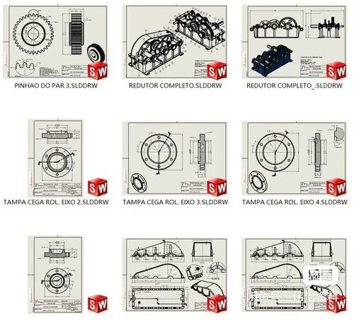 三级圆柱直齿轮减速器3D数模+2D图纸Solidworks设计附PDF平面工