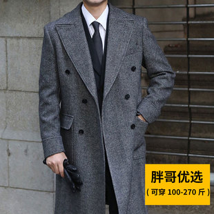 秋季复古羊毛呢马球大衣男大码浴血黑帮中长款双排扣绅士厚款外套
