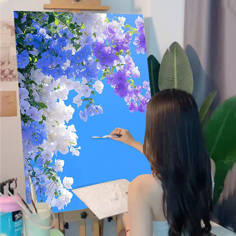 紫色花数字油画手工diy油彩画填充涂色丙烯手绘高级感油彩画