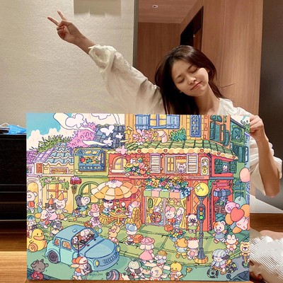 街角小世界数字油画手工diy填充画丙烯油彩画手绘填色涂色装饰画